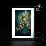 Butterfly Elegance artwork featuring two monarch butterflies among delicate golden flowers by Hiriwā Digital Art.