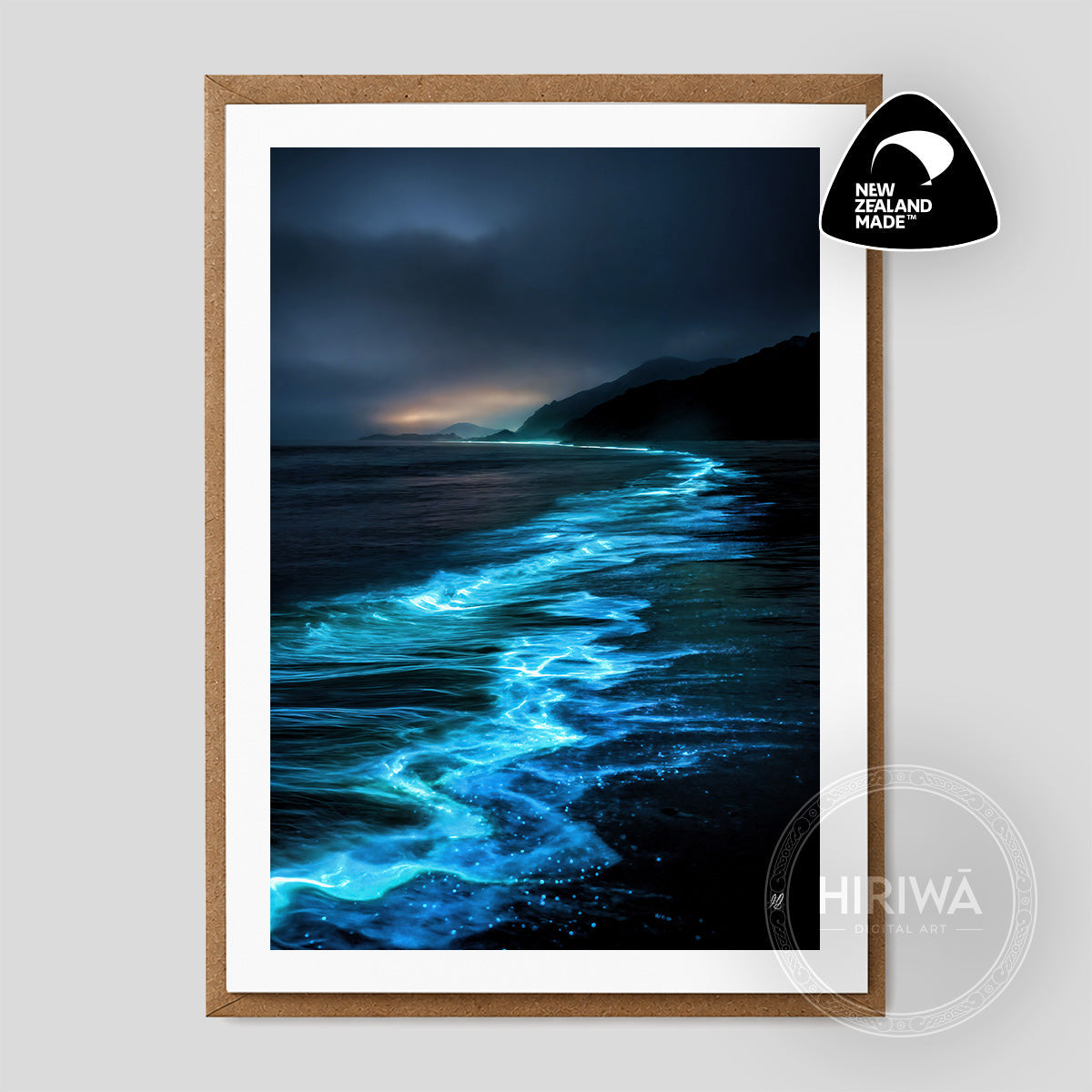 Bioluminous Drift A6 Fine Art Greeting Card front, Hiriwā Digital Art