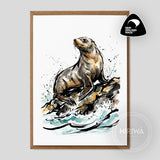 Kekeno | New Zealand Fur Seal — front of A6 Fine Art Greeting Card, Hiriwā Digital Art