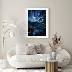 Infinite Reflections celestial night landscape print displayed as wall art.