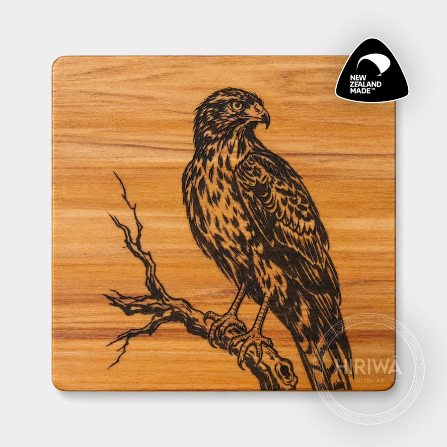 Kāhu | Harrier Hawk engraved reclaimed rimu coaster