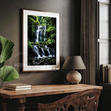 Tiered Falls fine art print displayed in a frame with white border.